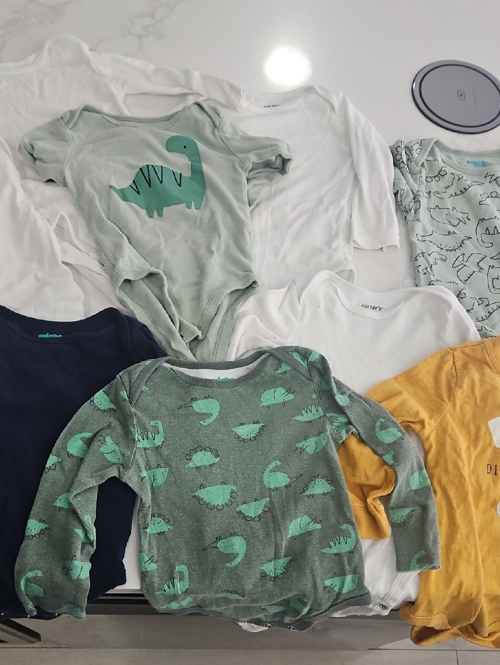 Baby Dinosaur Bodysuits & Tops - Green, Mint, White, Navy, Mustard